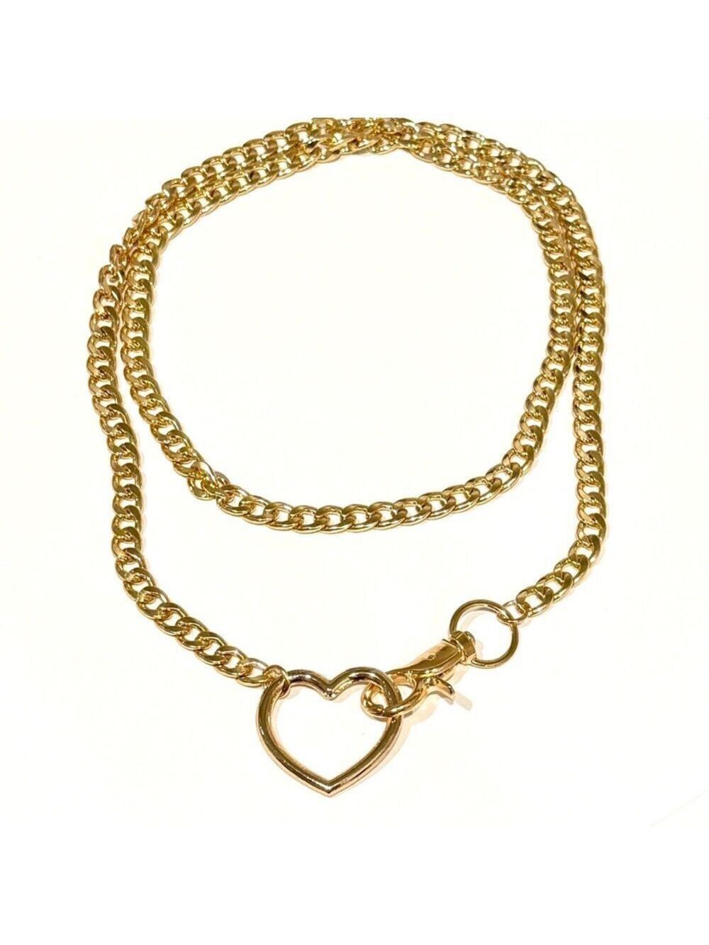 Gold-Tone Heart Curb Link Long Chain Heart Necklace | NWT